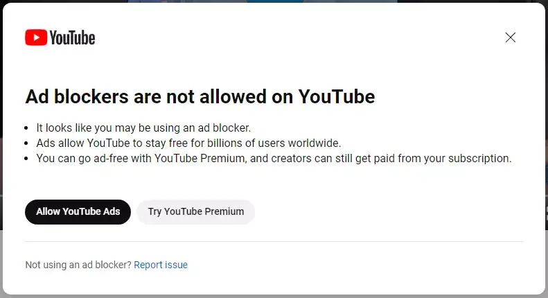 اليوتيوب يحذّر المستخدمين من استعمال أدوات حظر الإعلانات